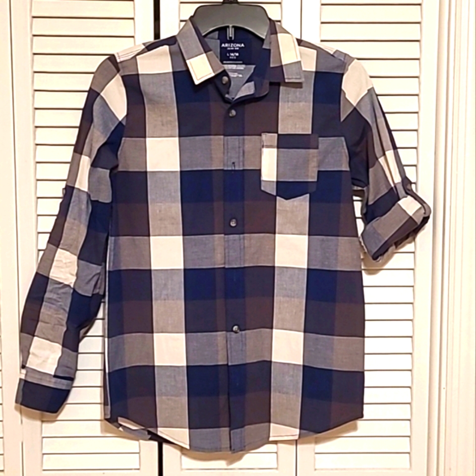 Arizona Jean Co Boy's L Plaid Button-Up Shirt New